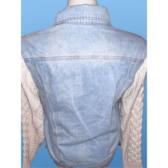 POL Denim Jean Jacket  W/ Cable Knit Sleeves Size Large - Picture 4 of 6